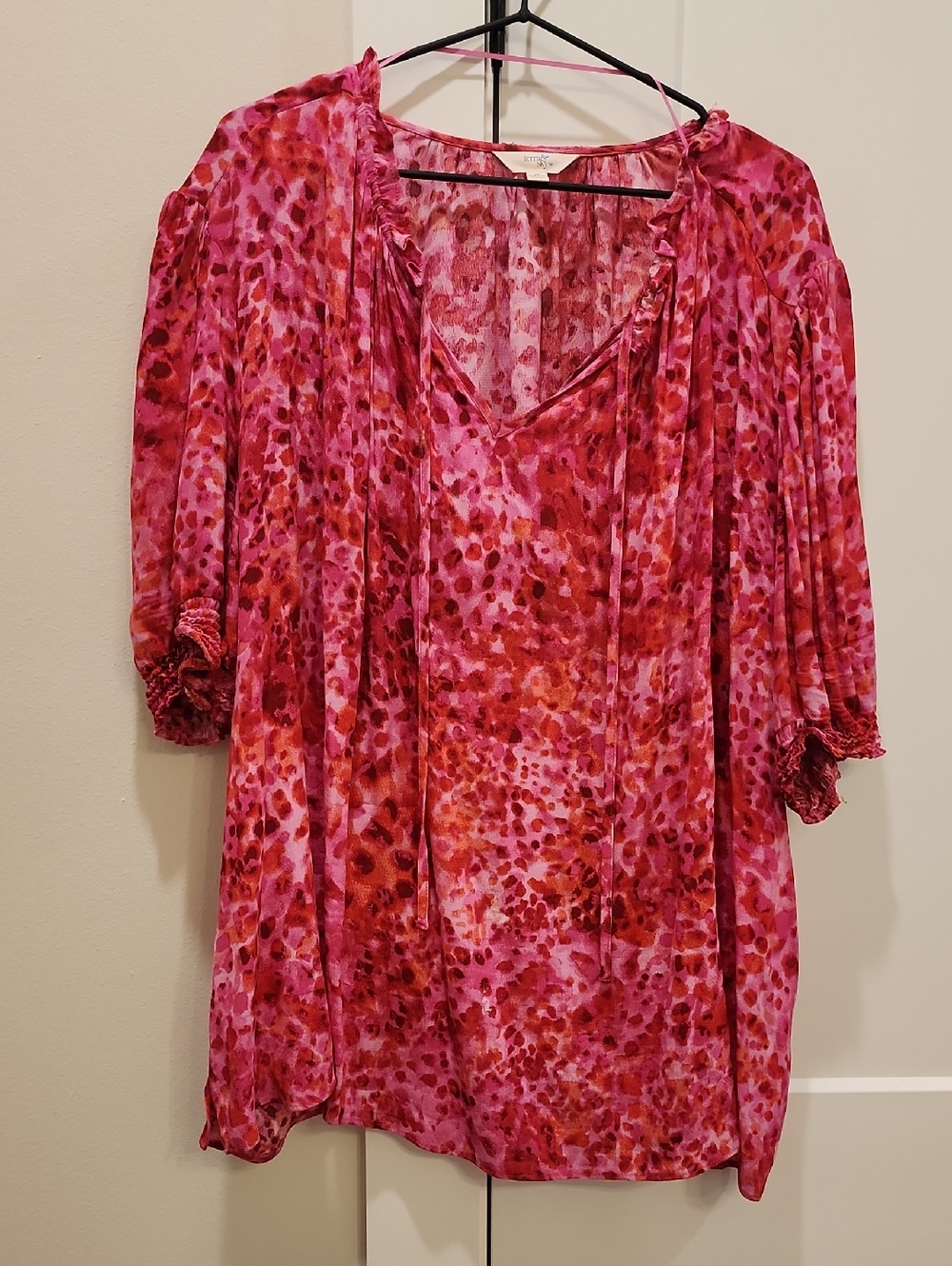 Terra & Sky Pink and Red Printed Tunic Top